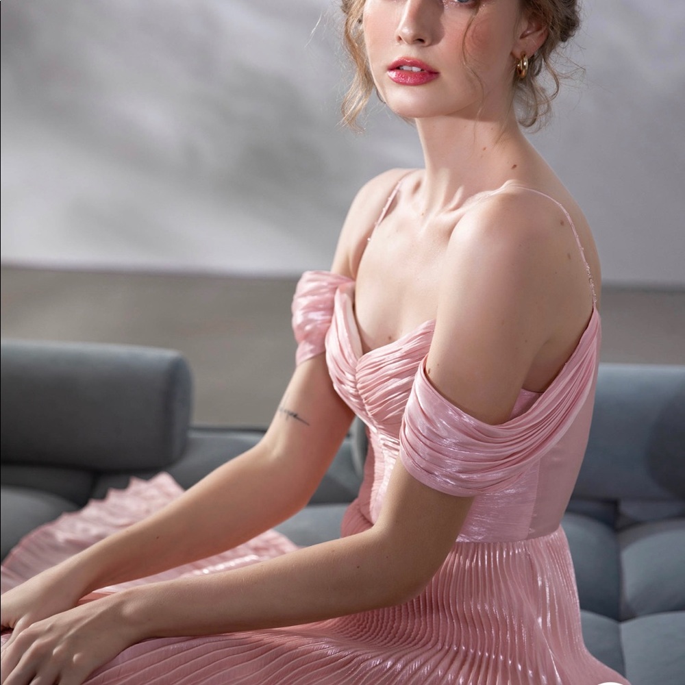 Medí Dress Featuring Pleat Flare Silhouette off-shoulders